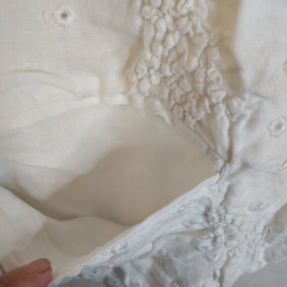 Chico's Linen Blazer Women's XL White Ruched Front Eyelet Mother of Pearl Button - Picture 7 of 15